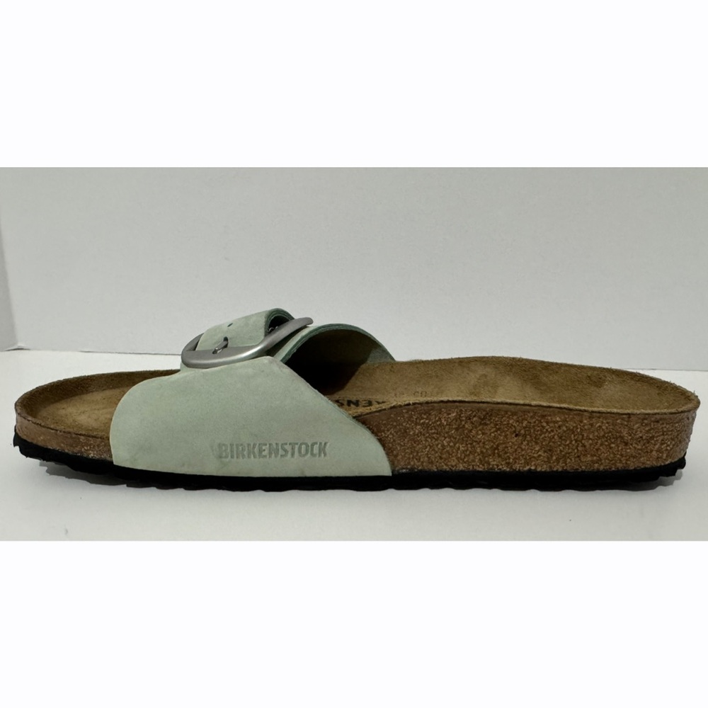 Birkenstock Madrid Big Buckle Nubuck Leather Pure Sage Green Slide Sandals 10 - Picture 7 of 12